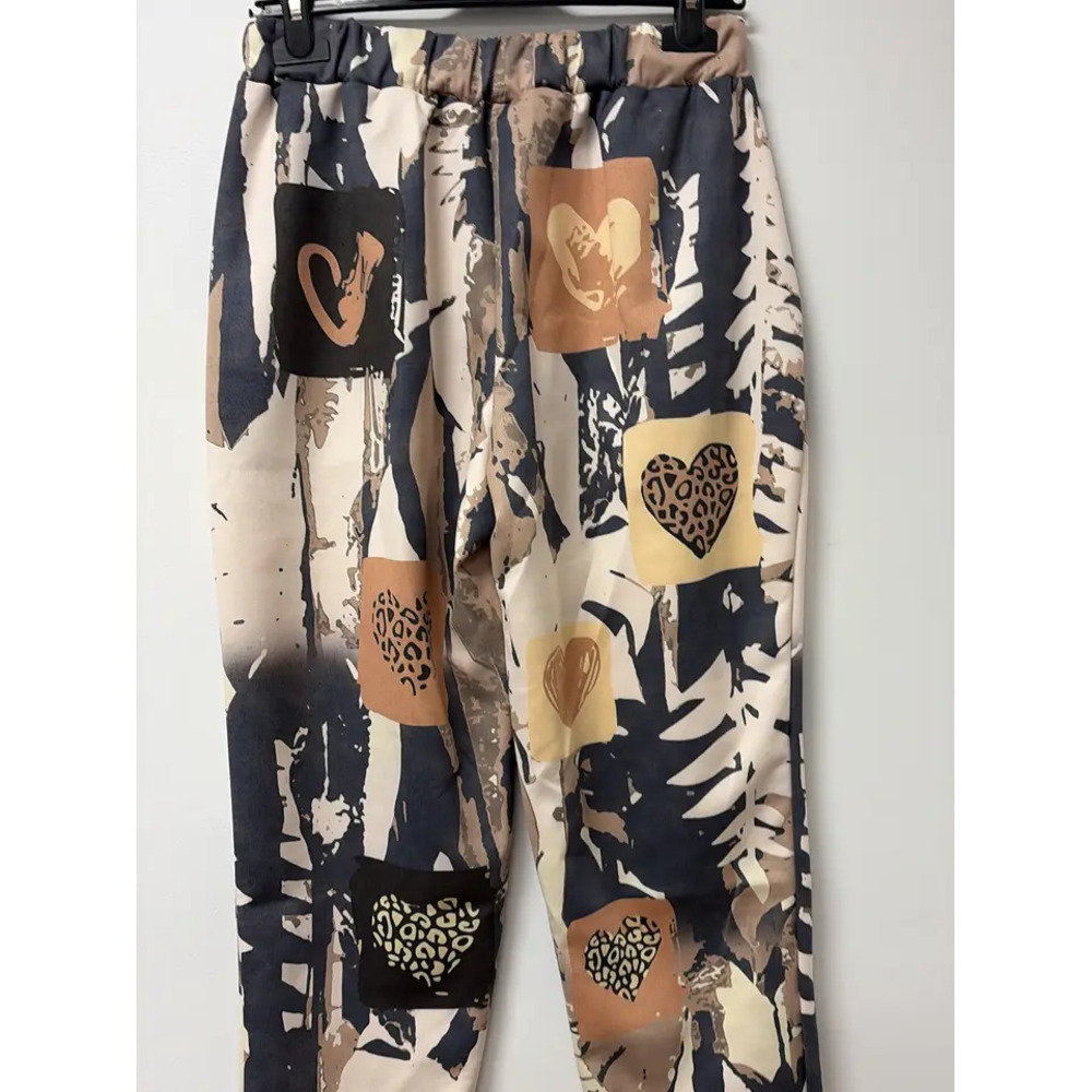 LL529 Loowie Fern Leaf Heart Navy Printed Joggers Sweatpants One Size